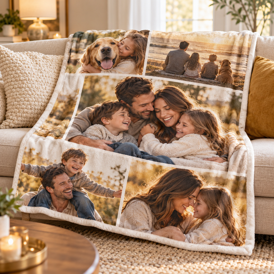 Illustrative custom Custom Photo Blankets mockup; actual design varies