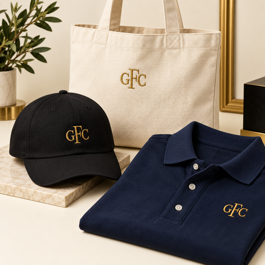 Example embroidered cap, tote bag, and polo mockup